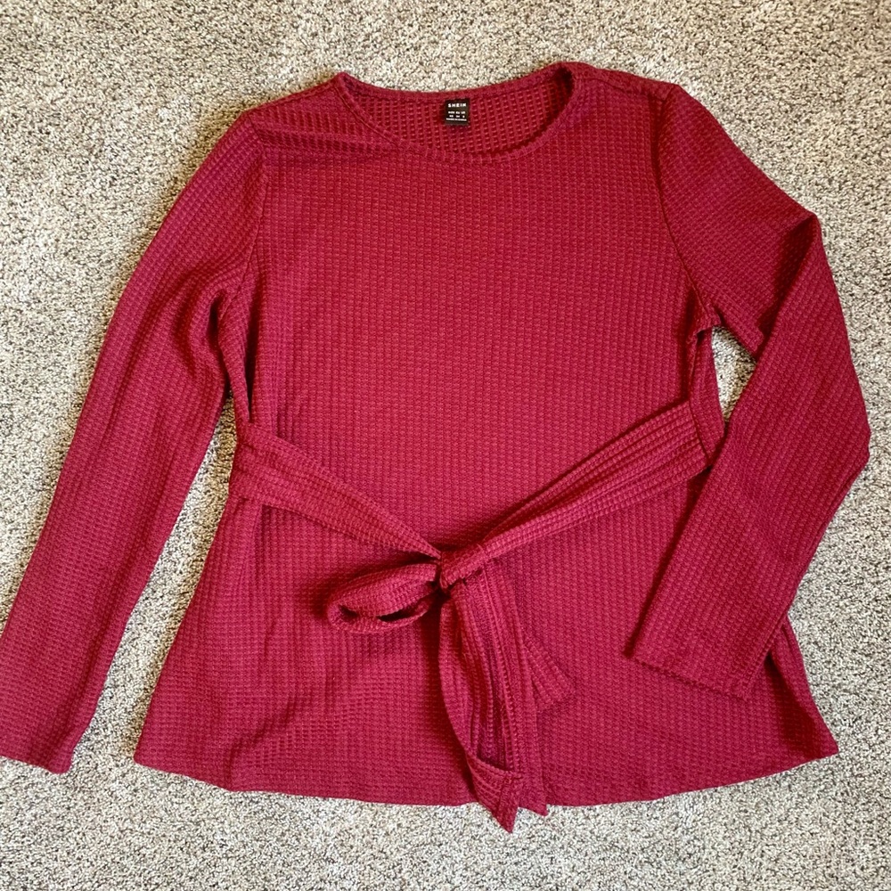 SHEIN Burgundy Waffle Knit Maternity Top